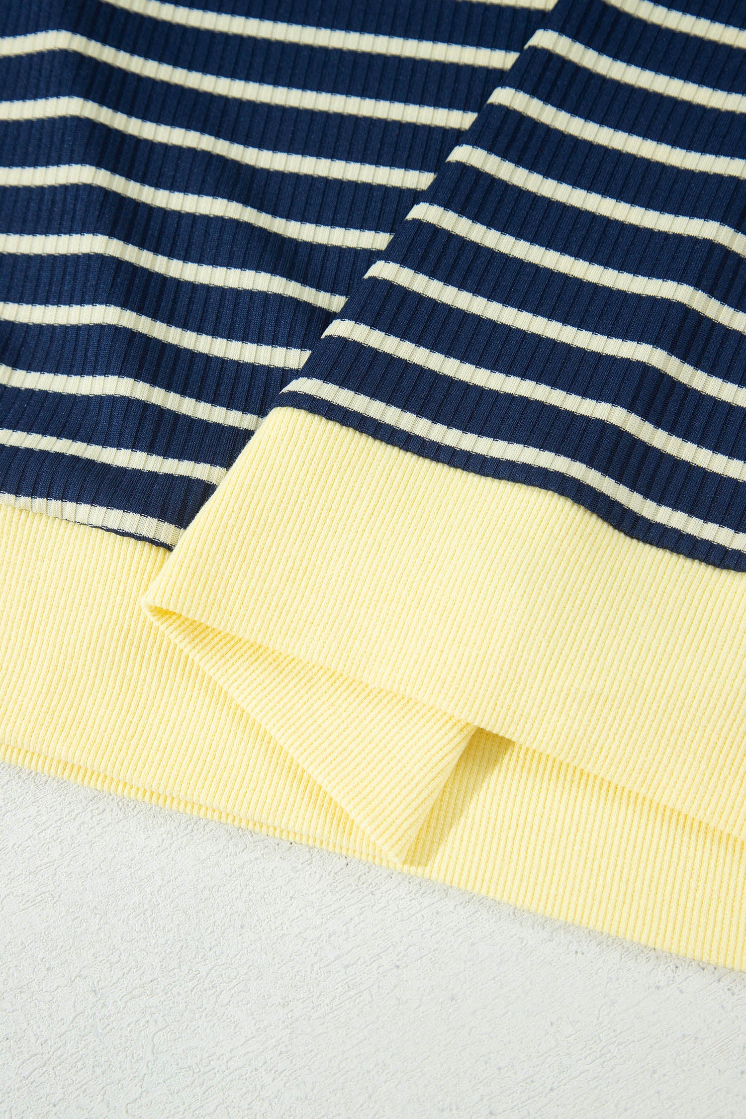 Color Block Long Sleeve Pullover Ribbed Knit Casual Shorts Set – Blue Stripe