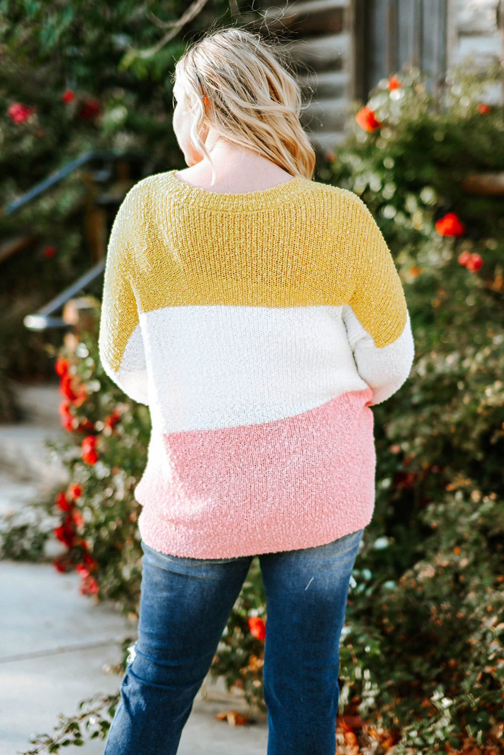 Yellow Colourblock Bubble Sleeve Plus Size Sweater BB Fashion Outlet