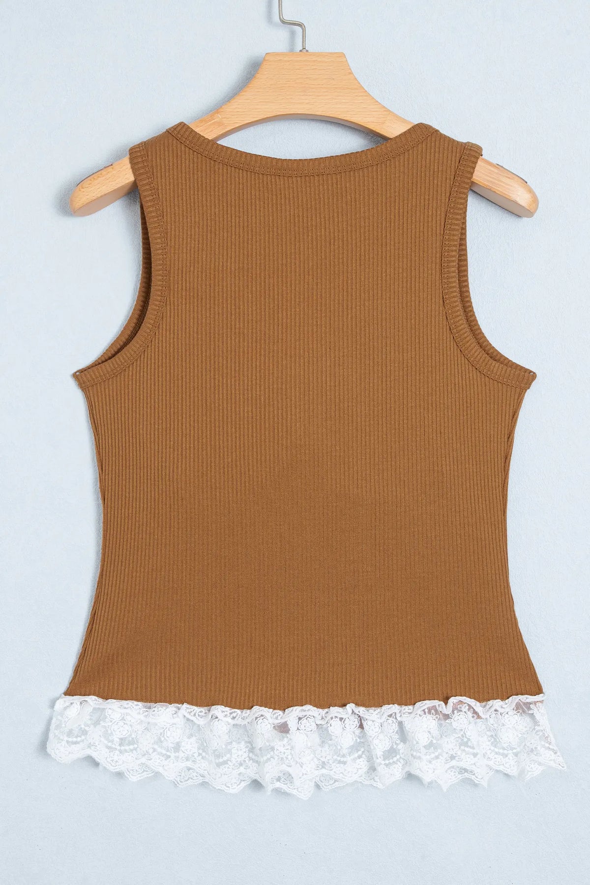 Ribbed Knit Sweet Lace Hem Vest – Beige