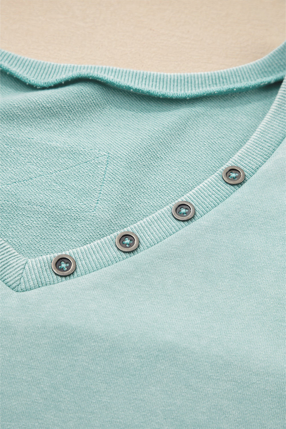 Mineral Wash Exposed Seam Buttoned V-Neck Pullover Top eAura