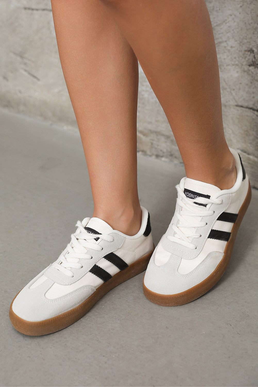 White Striped Lace-up Flat Trainers BB Fashion Outlet