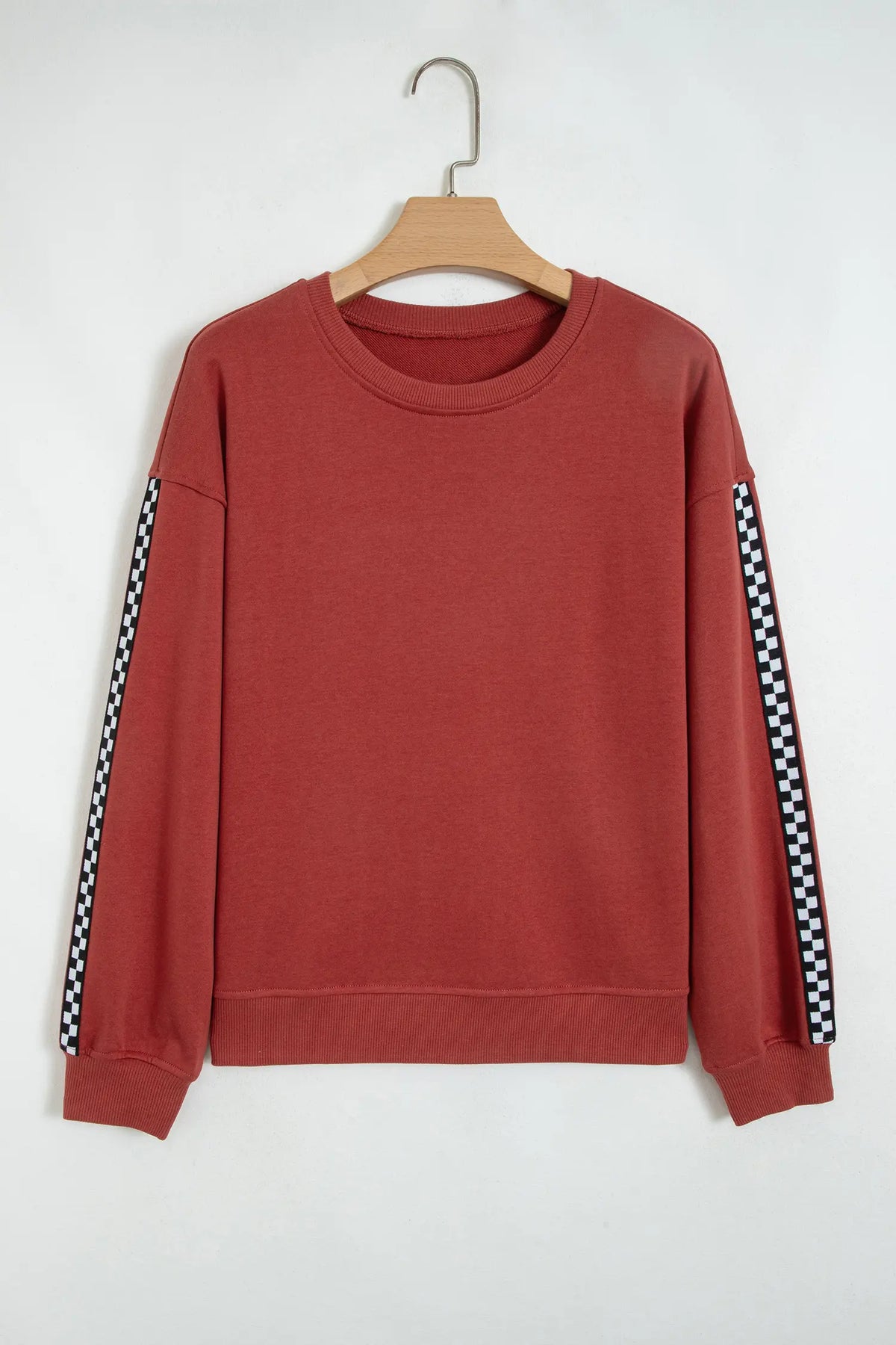 Shift Sweatshirt Checkered Trim Long Sleeve Round Neck