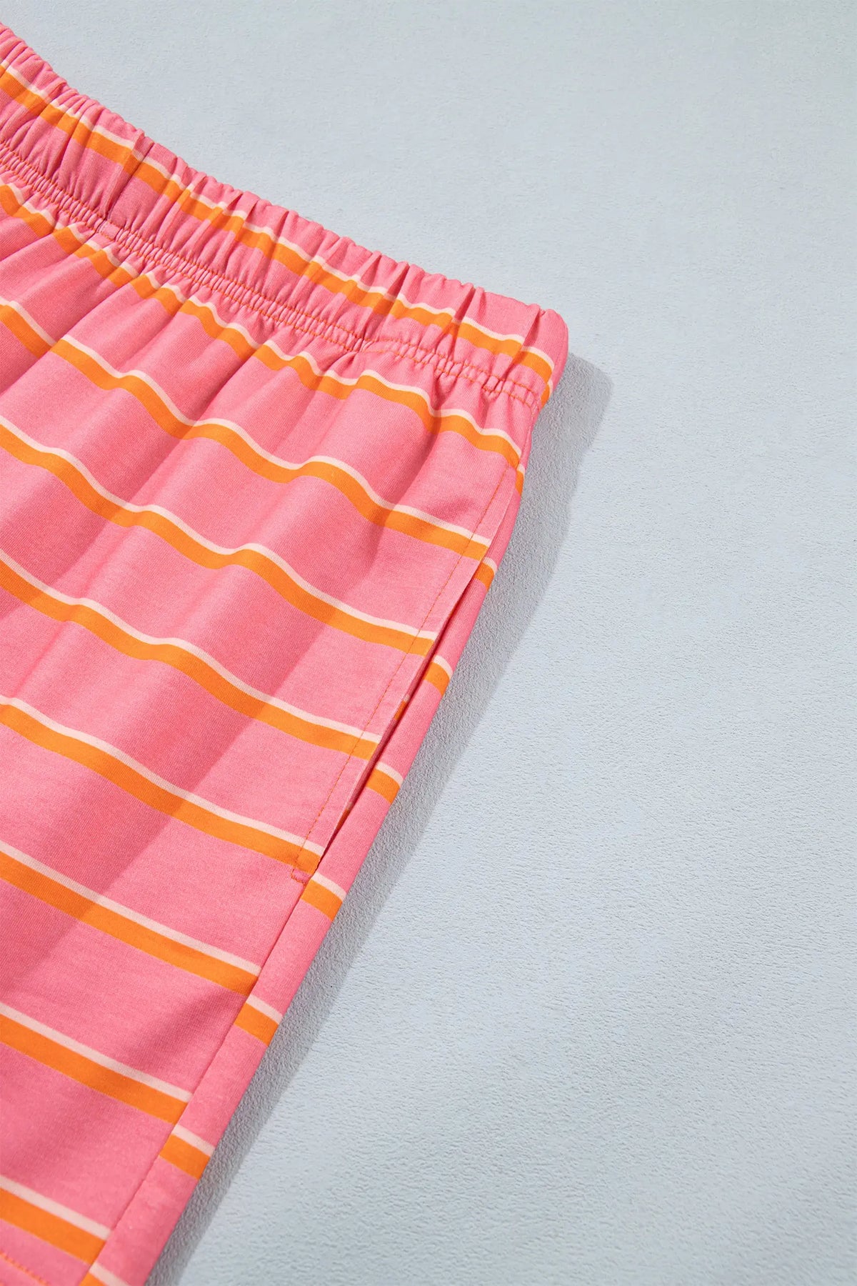 Colour Block Trim Long Sleeve Pullover Pocketed Shorts 2pcs Set – Rose Stripe