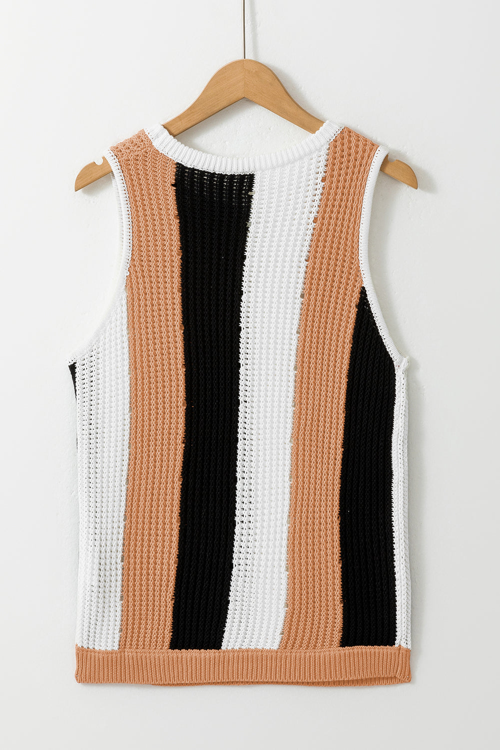 Khaki Stripe Colour Block Sleeveless Knitted Sweater Vest eAura