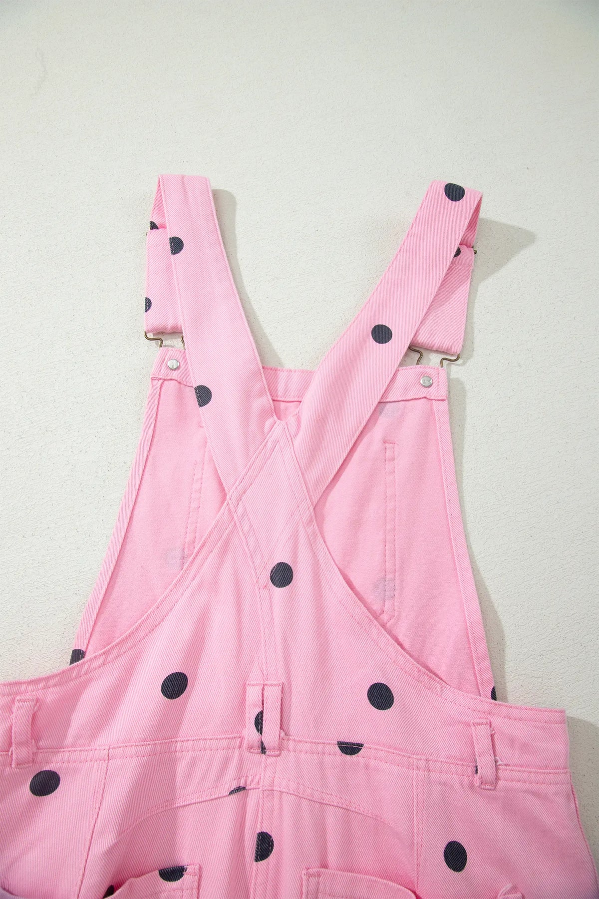 Polka Dot Print Bib Pocket Denim Barrel Overalls