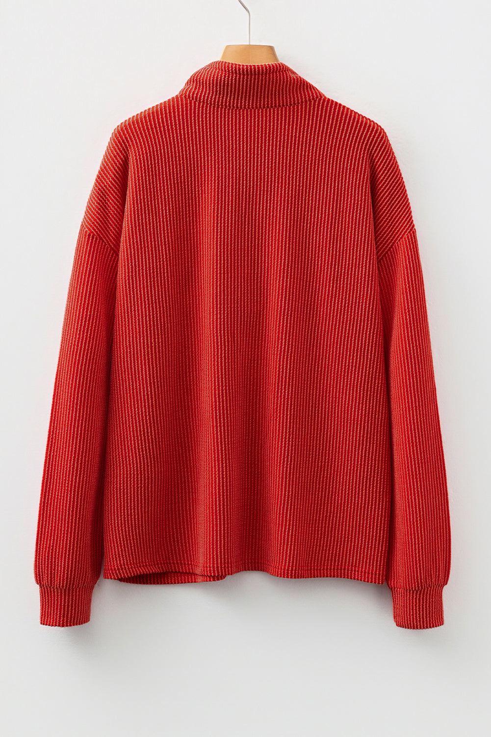 Racing Red Twist Ribbed Half Button Collared Drawstring Pullover Top eAura