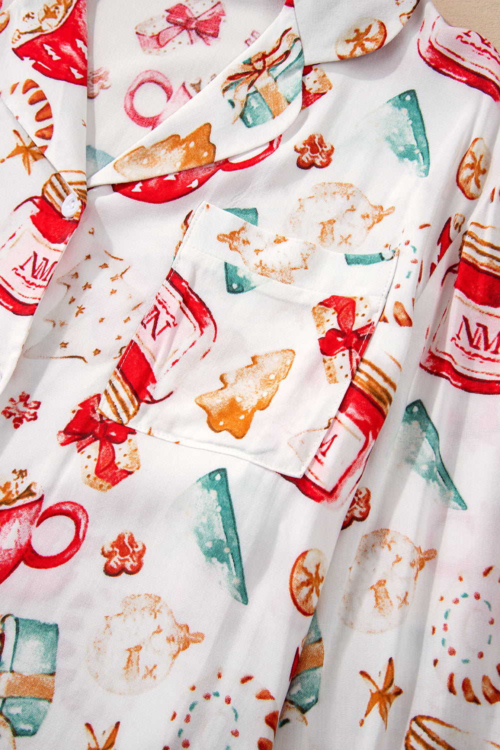 White Christmas Pattern Long Sleeve Shirt Pyjama Set eAura