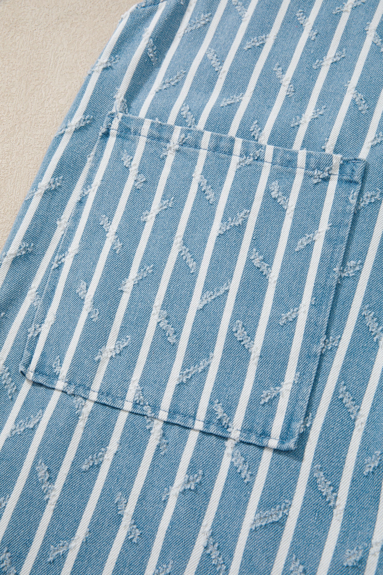 Striped Distressed Ruffled Wide Leg Denim Overalls – Blue