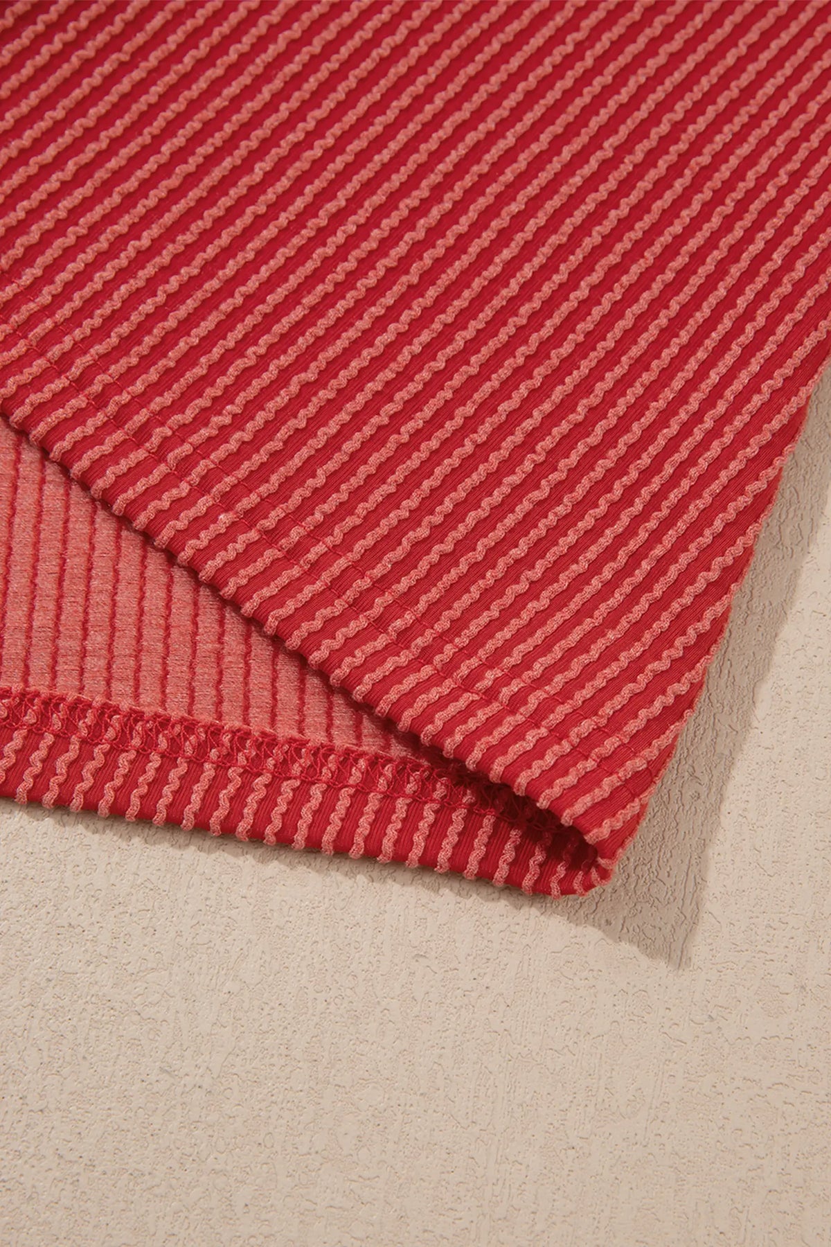 Twist Ribbed Tunic Round Neck Bracelet Sleeve Plus Size Blouse – Fiery Red
