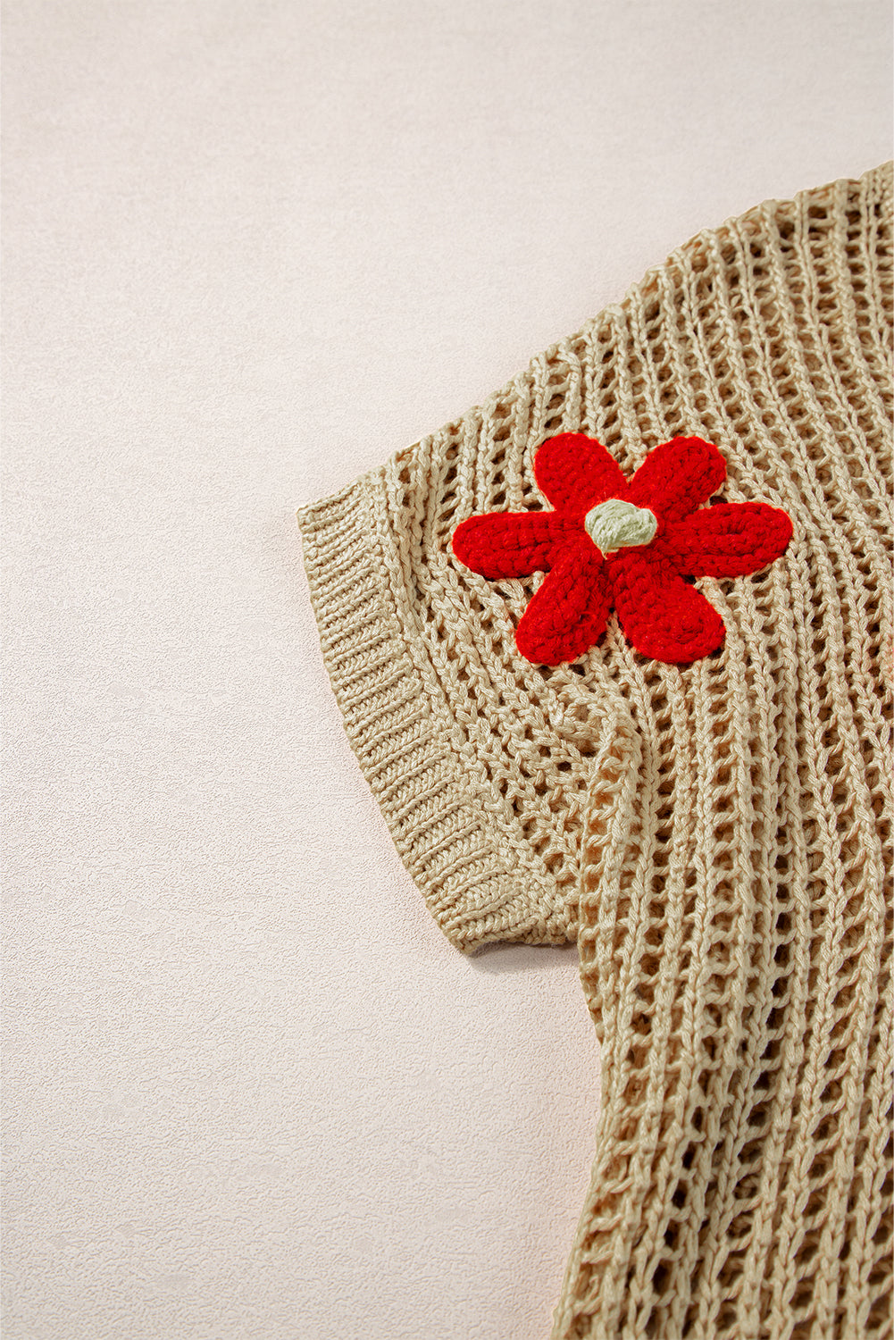 Light French Beige Crochet Flower Hollow-out Sweater eAura