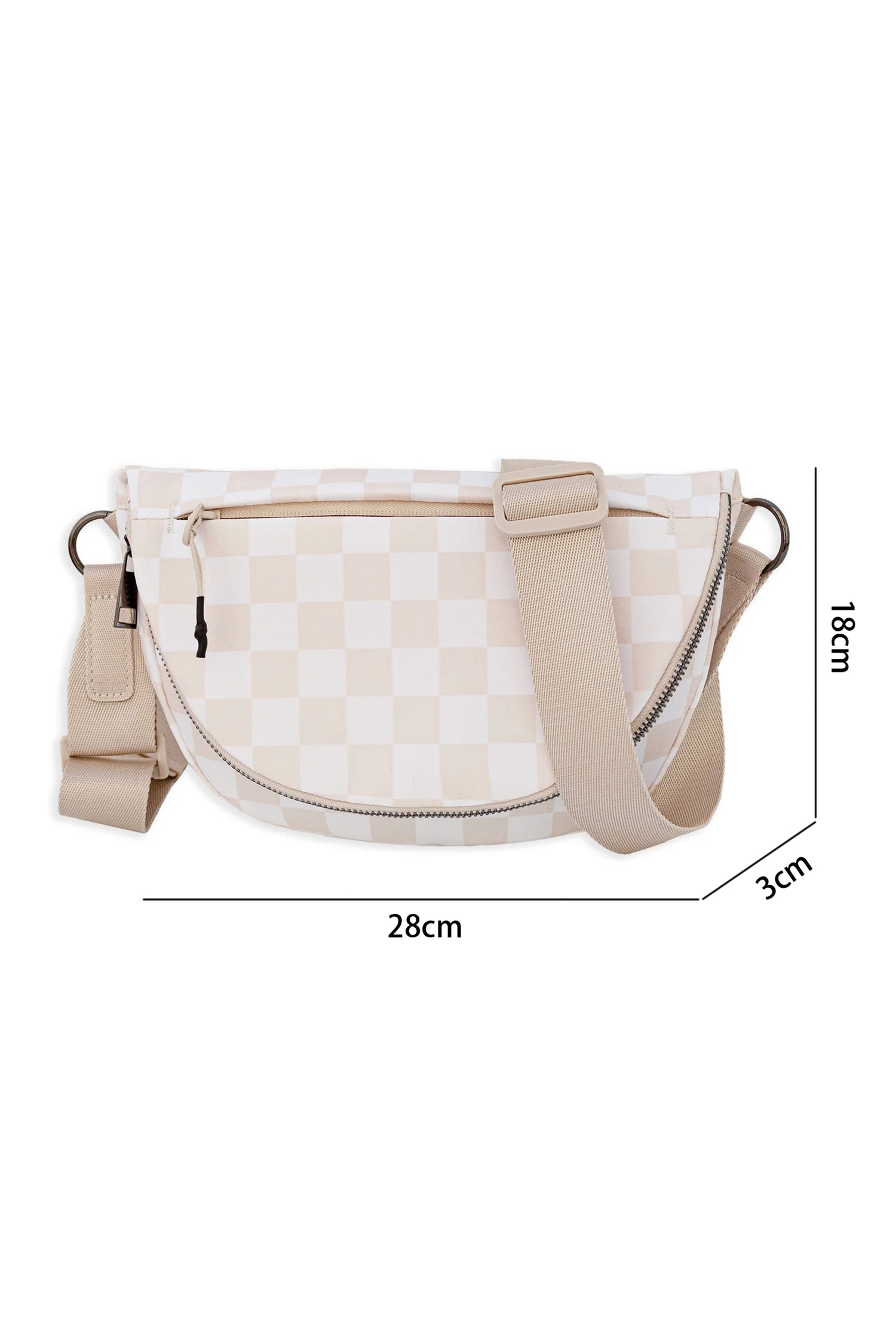 Coffee Checkered Canvas Crescent Shoulder Bag