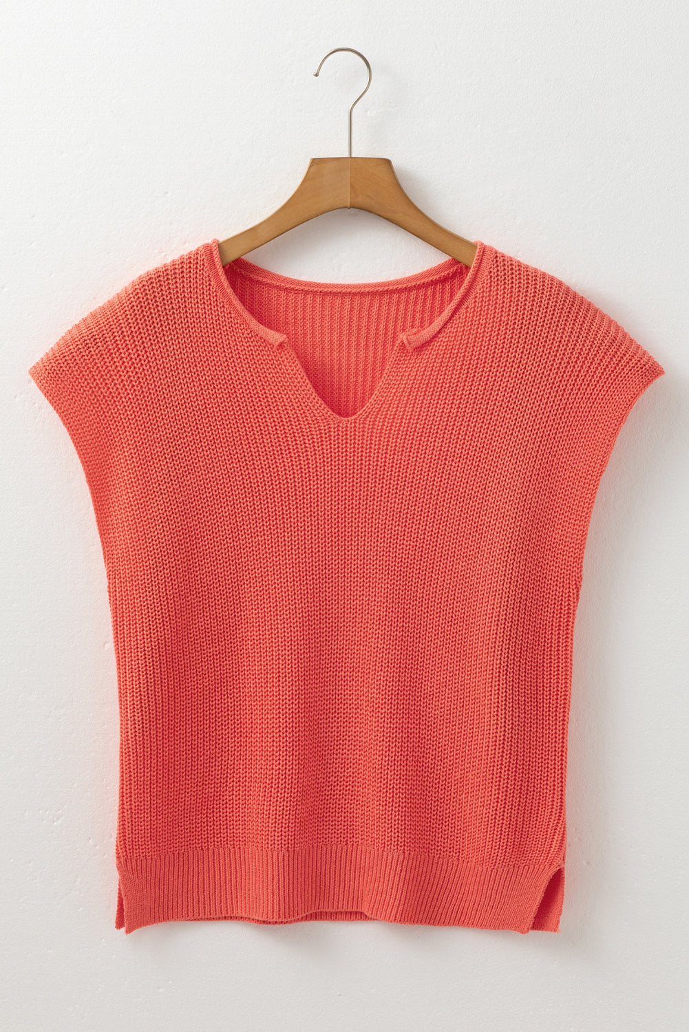Flamingo Solid Textured Knitted Notch V Neck Sweater eAura