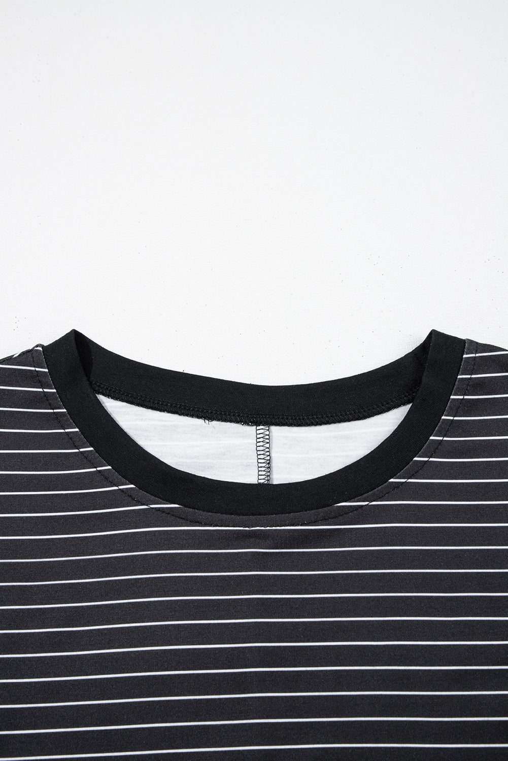 Black Stripe Ruffled Short Sleeve Crew Neck T Shirt Shift Mini Dress eAura