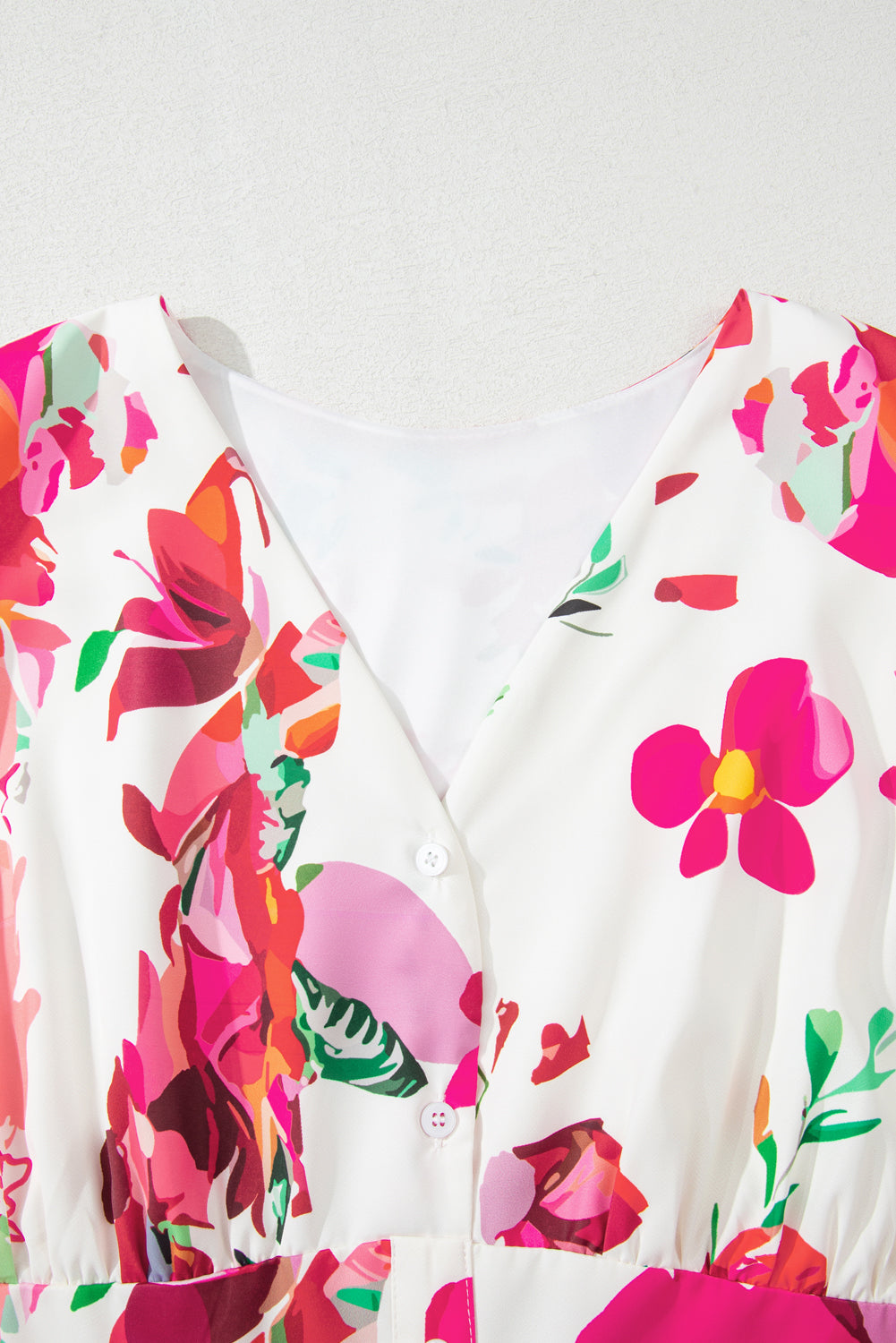 Pink Floral Print V Neck Ruffle Sleeve Plus Size Midi Dress BB Fashion Outlet