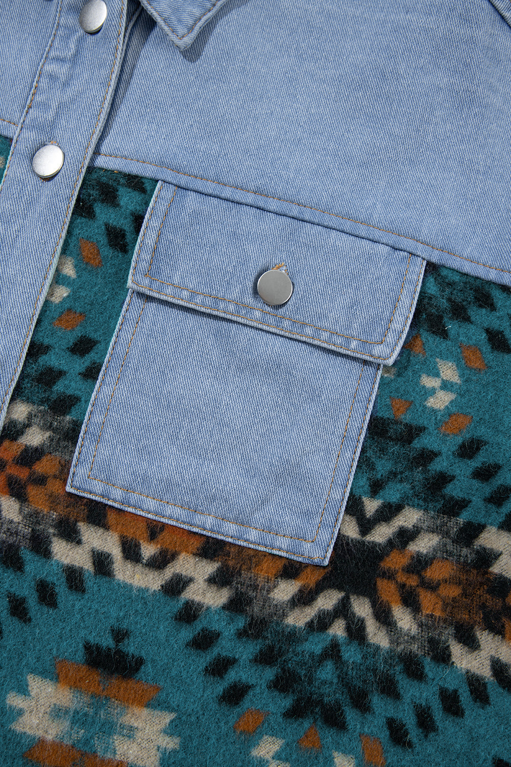 Blue Aztec Printed Denim Jacket Beagle Boutique Fashion Outlet
