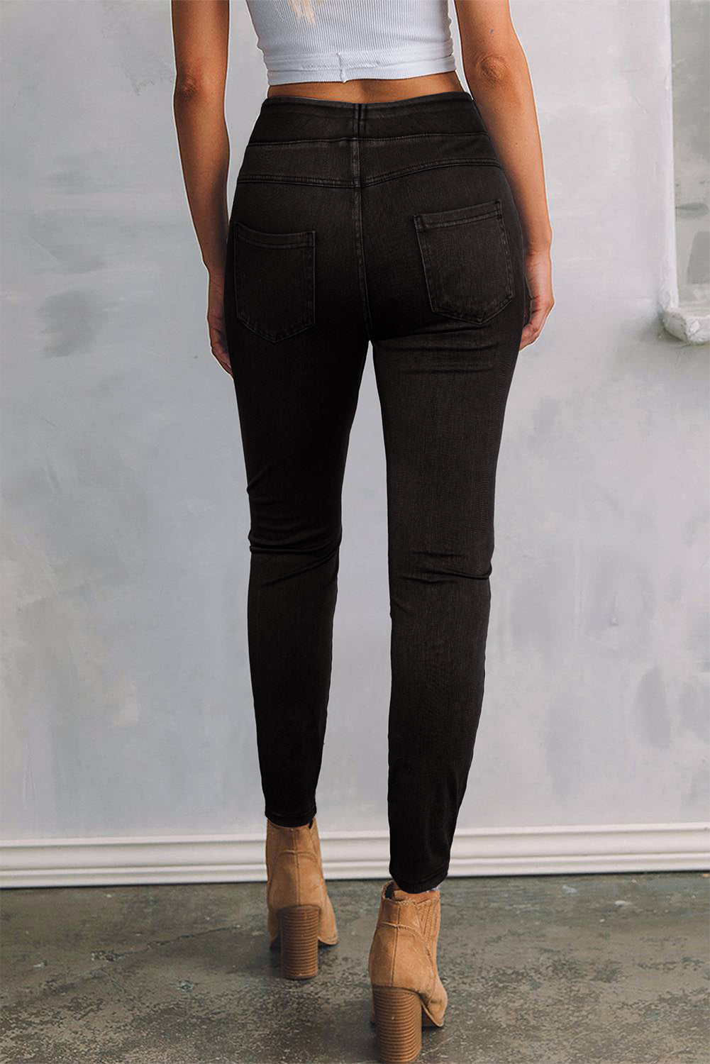 Black Solid Colour High Waist Stretchy Slim Fit Jeggings eAura