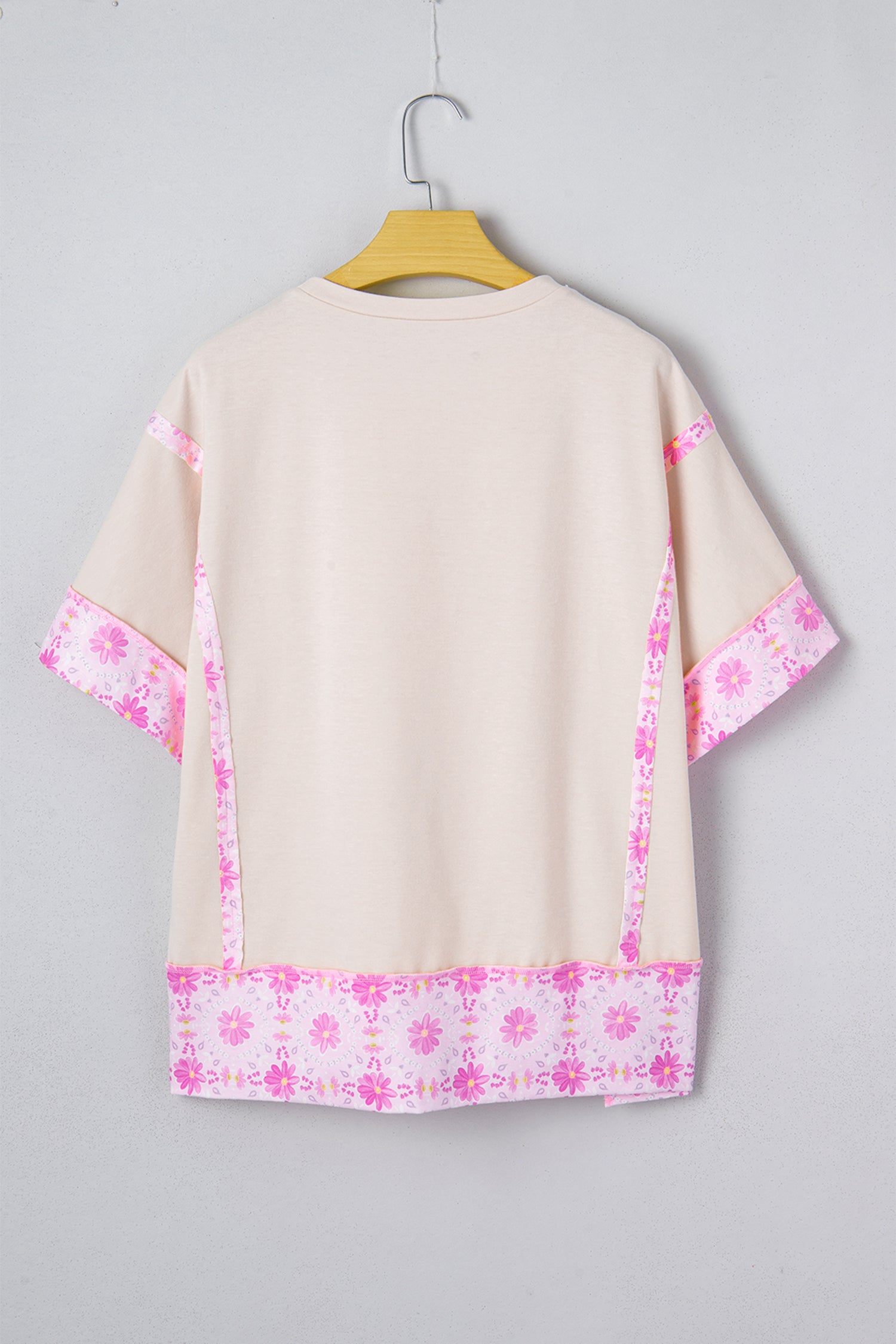 Daisy Floral Bow Contrast Patchwork Loose T Shirt – Apricot