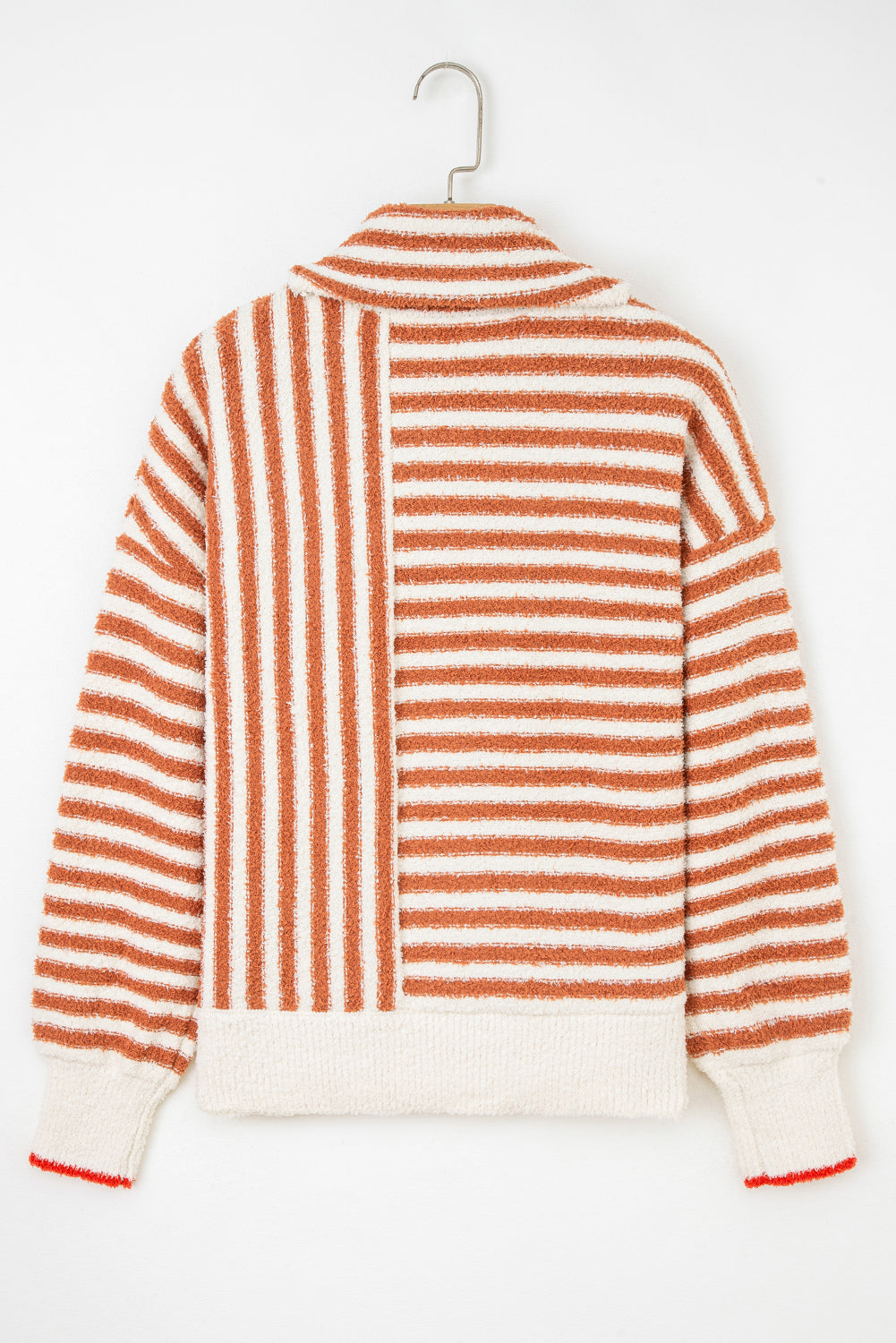 Orange Stripe Cowl Neck Drop Shoulder Sweater eAura