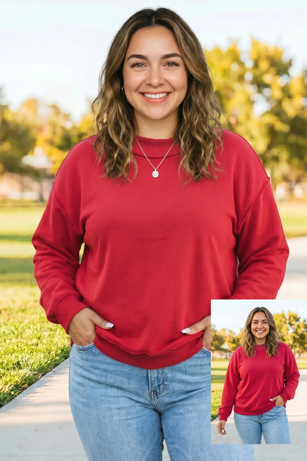 Exposed Seam Detail Reversible Double Wear Plus Size Sweatshirt