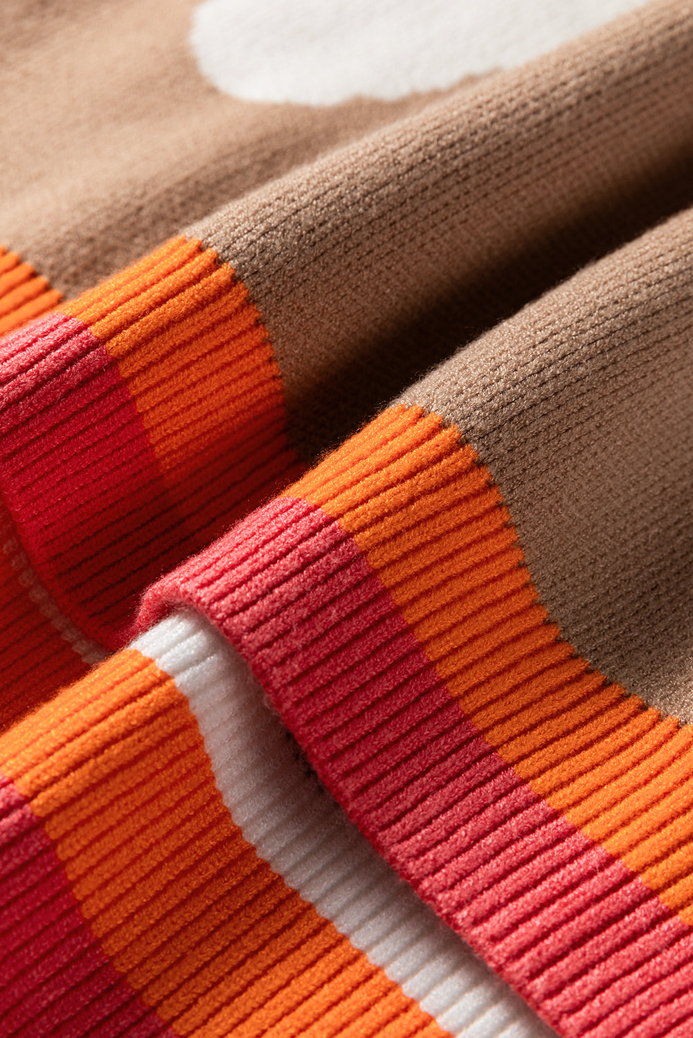 Big Flower Pattern Contrast Striped Baggy Sweater - eAura