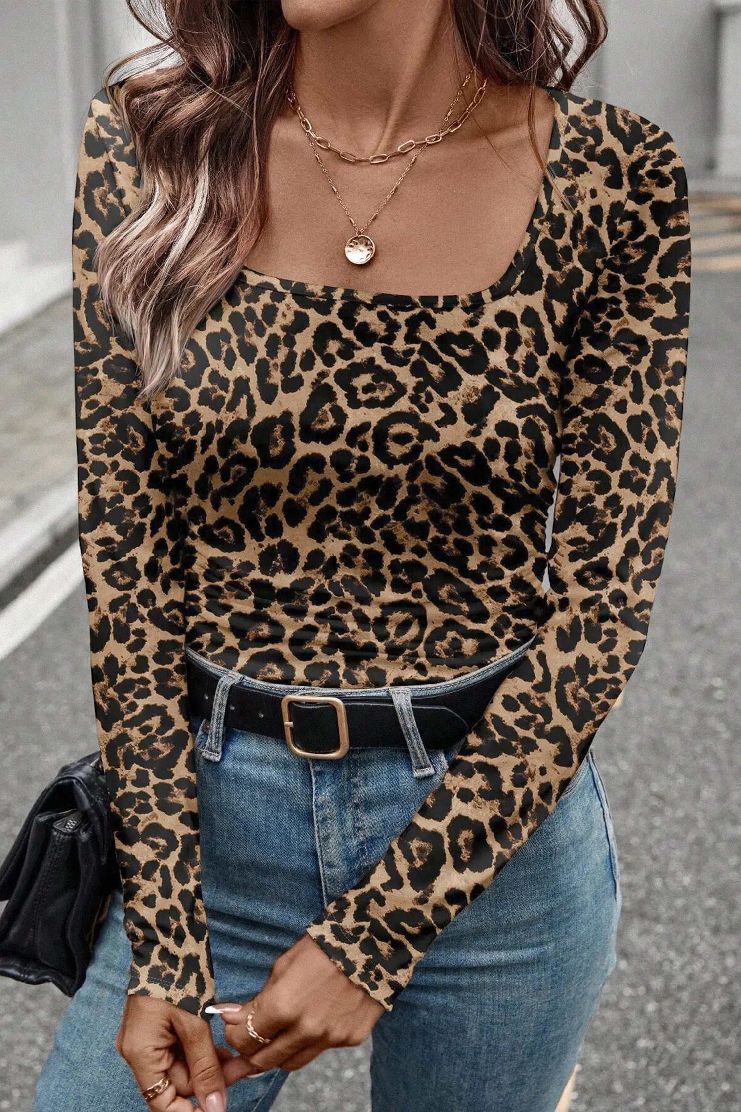 Print Slim Long Sleeve Top - Tops/Long Tops