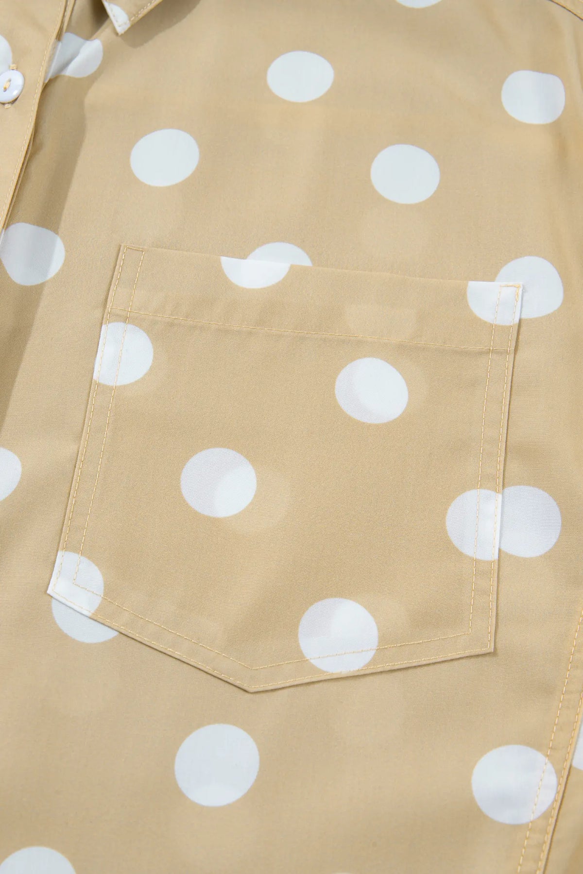 Polka Dot Print Three Quarter Sleeve Ruffle Hem Casual Shirt – Khaki