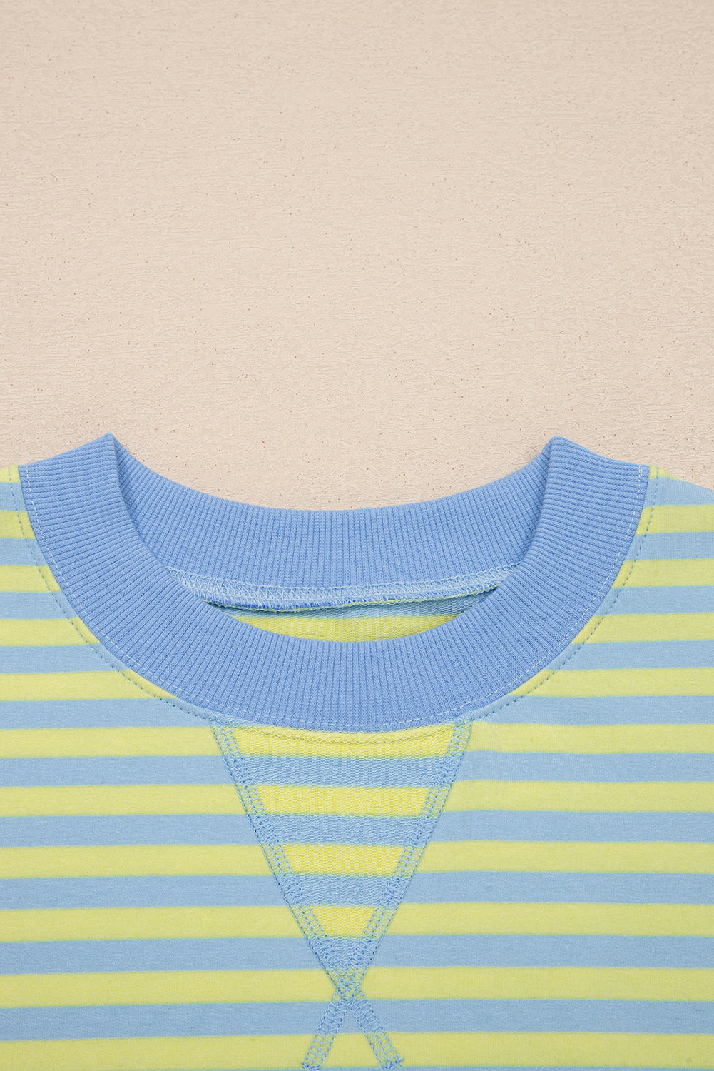 Color Block Detail Long Sleeve Pullover Elastic Waist Pull On Shorts 2pcs Set – Yellow Stripe