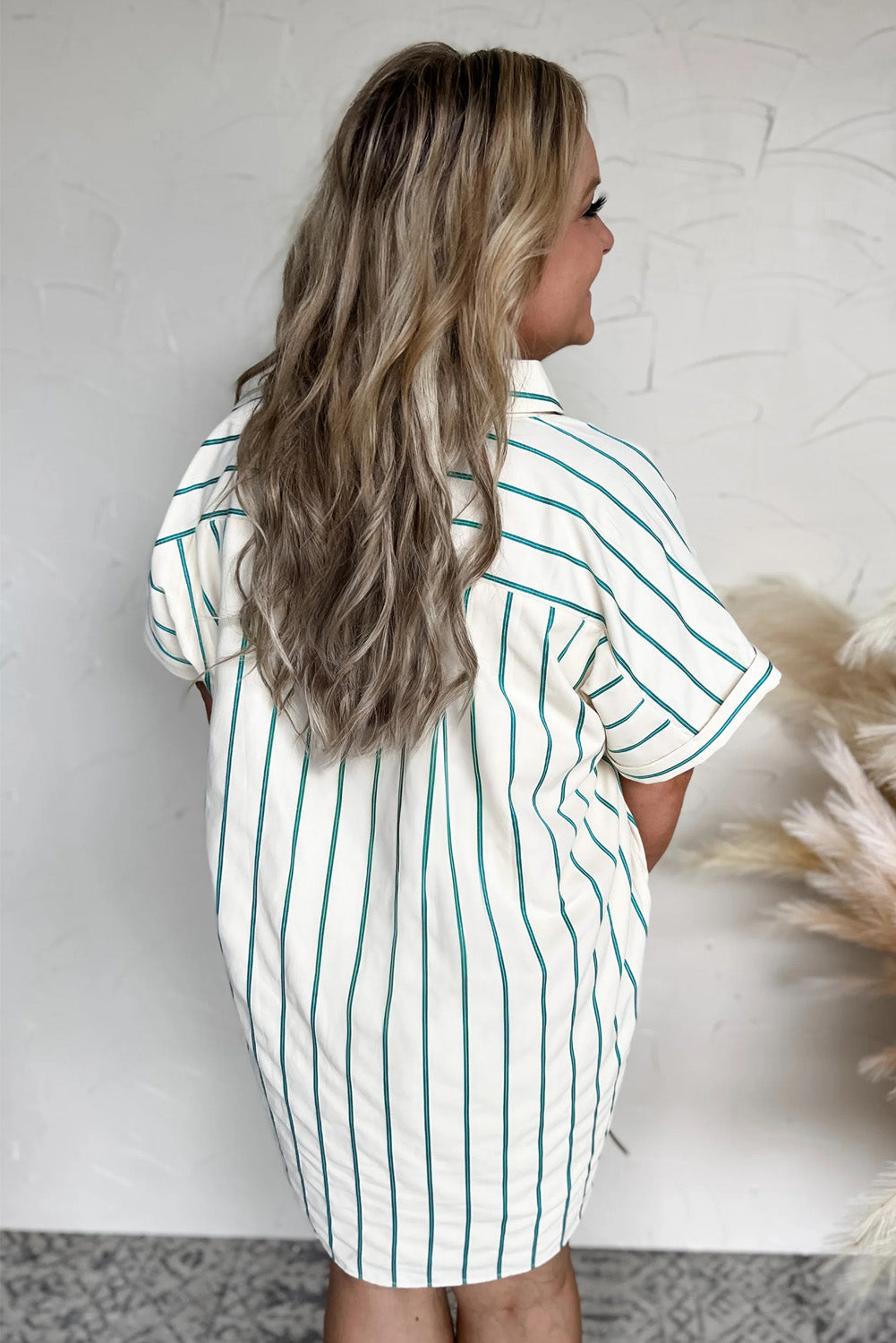 Green Stripe Plus Size St Patricks Day Short Sleeve Buttoned Shirt Dress BB Fashion Outlet