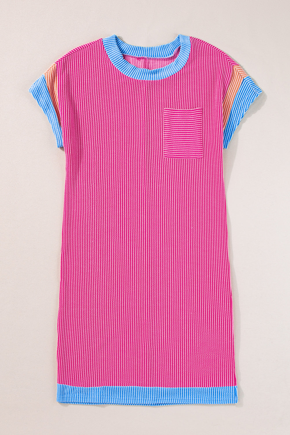 Moonlight Jade Textured Colourblock Edge Patched Pocket T Shirt Dress eAura