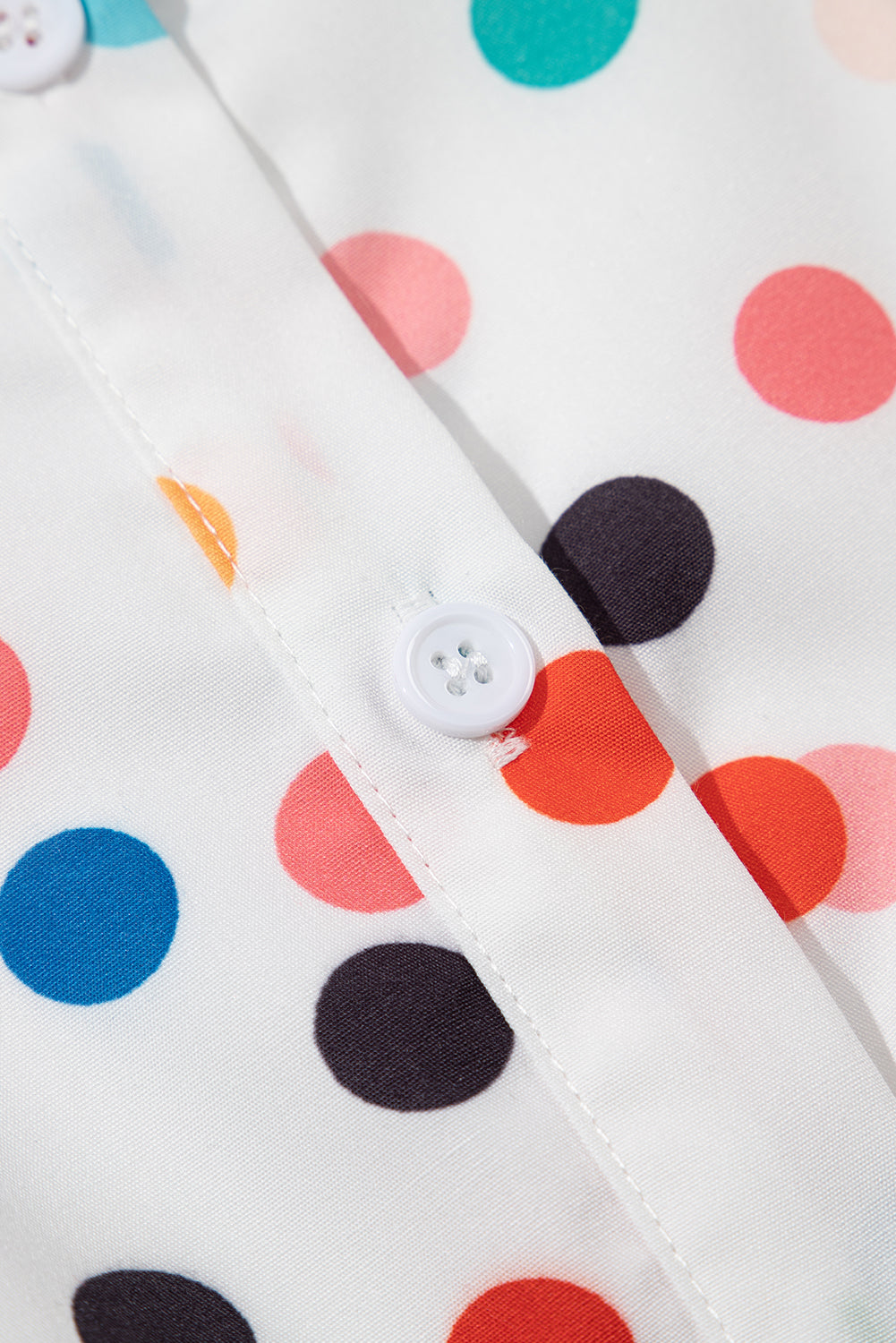 White Polka Dot Print Bubble Sleeve Button Up Plus Size Shirt Dress BB Fashion Outlet