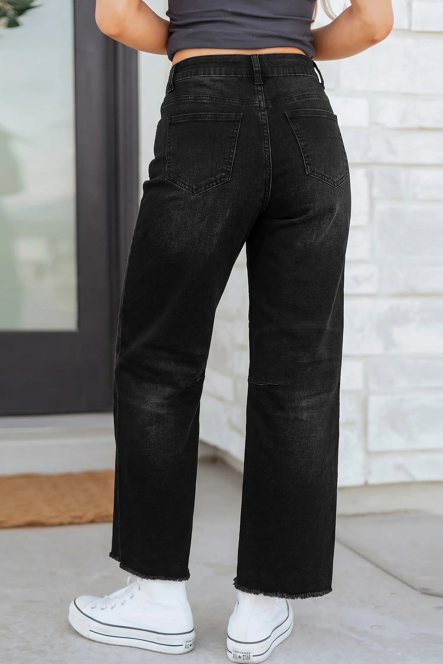 Sail Blue Frayed Cropped Barrel Jeans