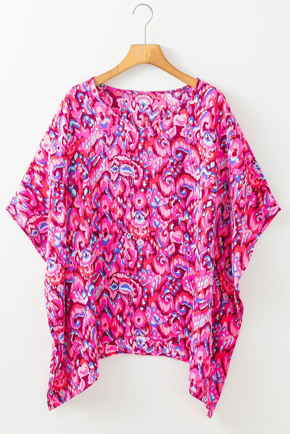 Pink Abstract Print V Neck Half Sleeve Loose Fit Tunic Blouse eAura