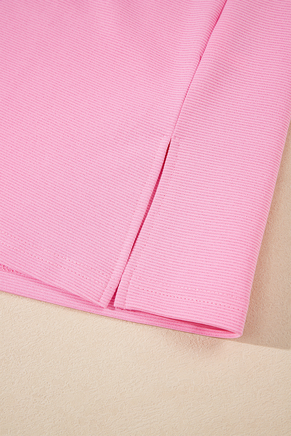 Pink Contrast V Neck Ruffled Textured Knit Top eAura