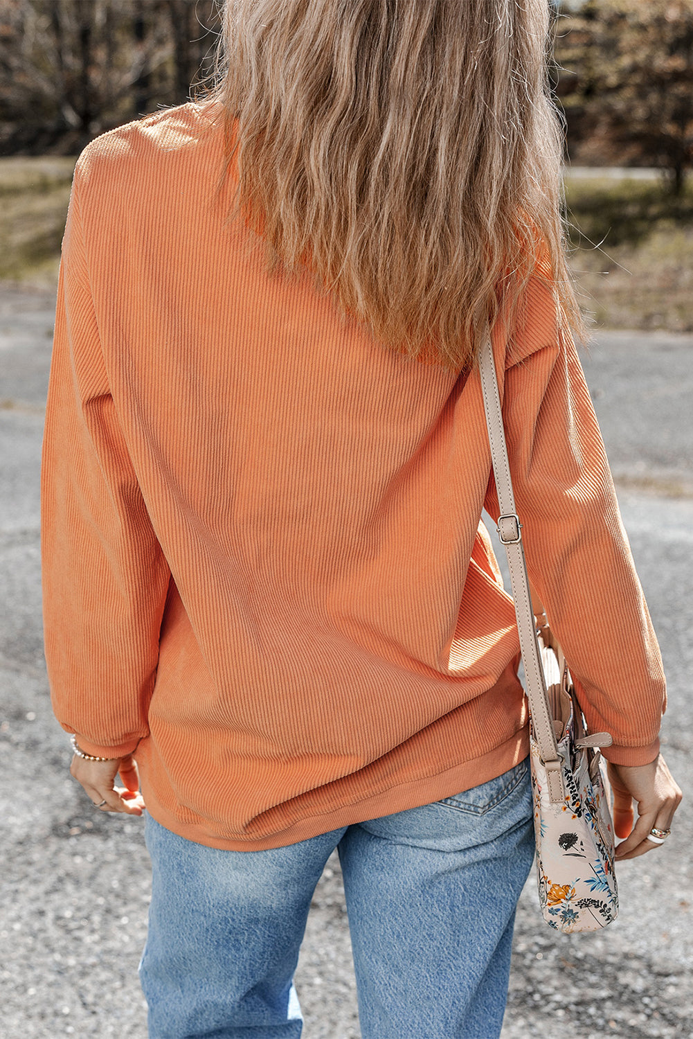 White Ribbed Corduroy Oversized Sweatshirt eAura