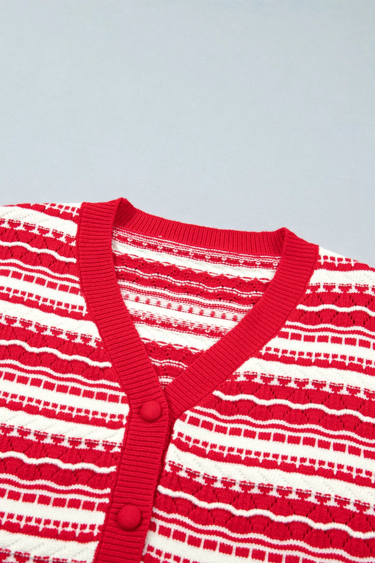Geometric Striped Pattern V Neck Button Front Casual Knit Cardigan