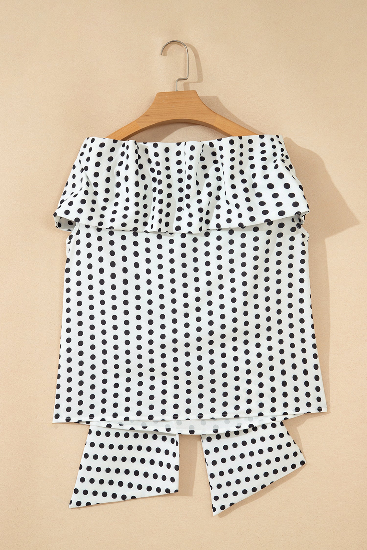 White Polka Dot Off Shoulder Bow Knot Blouse