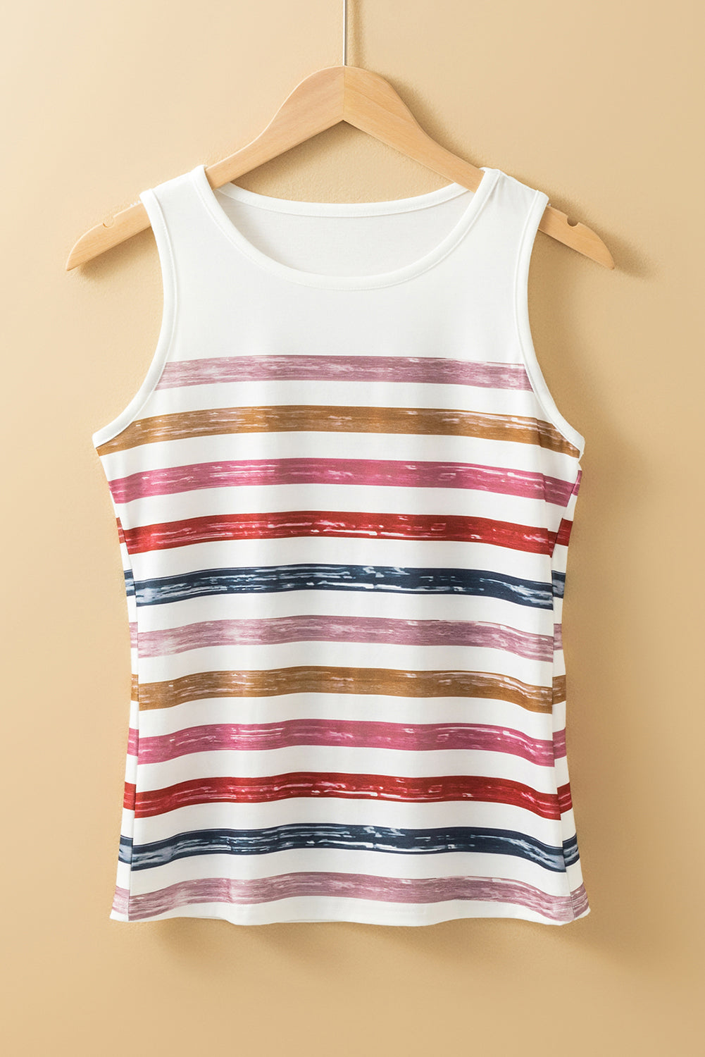Red Stripe Rainbow Round Neck Tank Top - Tops/Vest Tops