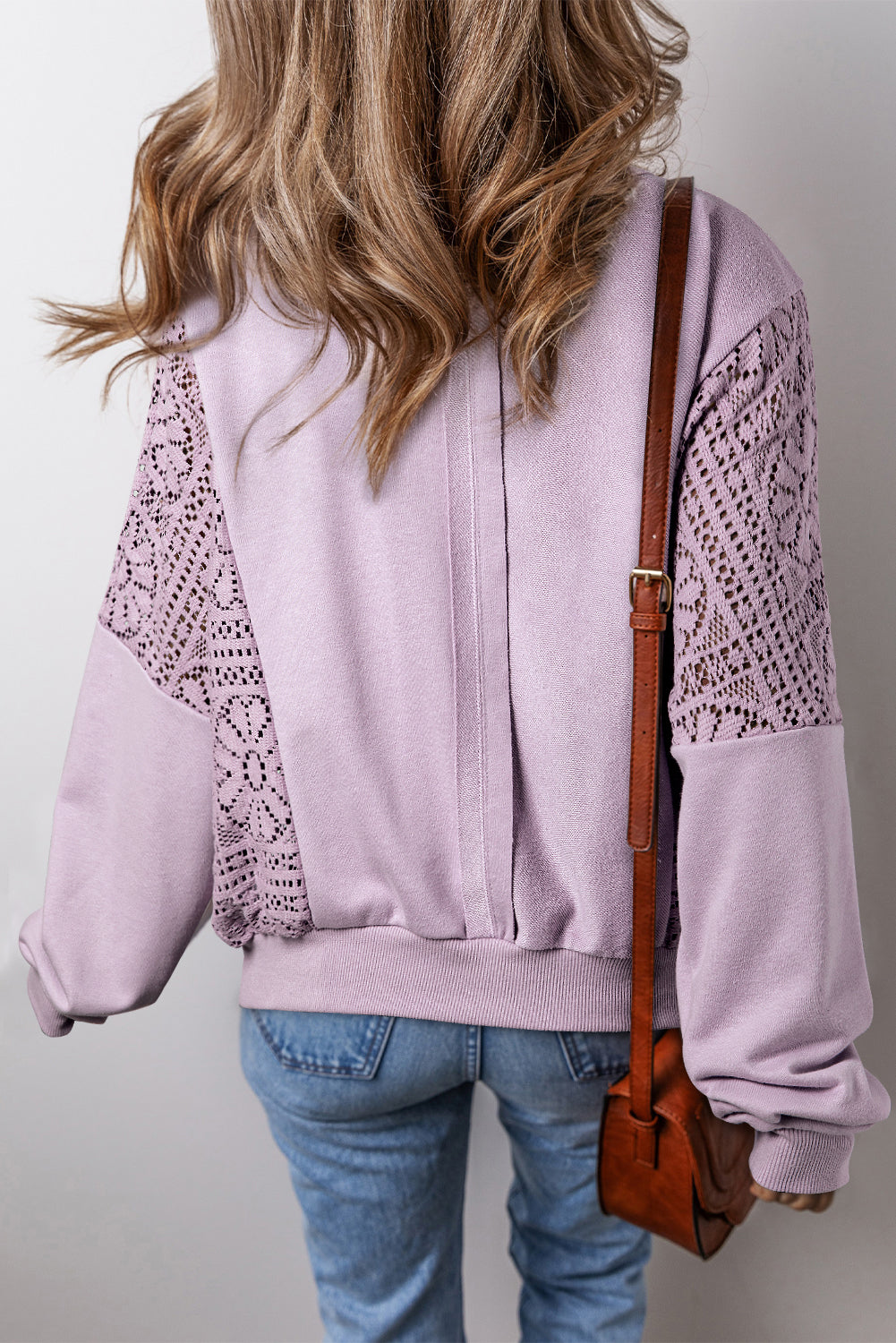Knit Crochet Exposed Seam Ribbed Trim Sweatshirt eAura