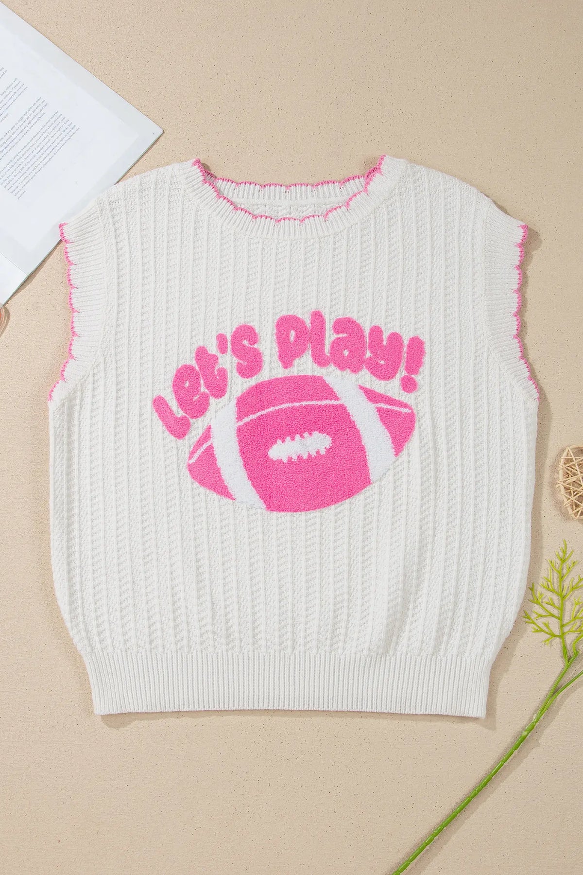 Lets Play Rugby Pattern Textured Knit Casual Shift Sweater Vest – White