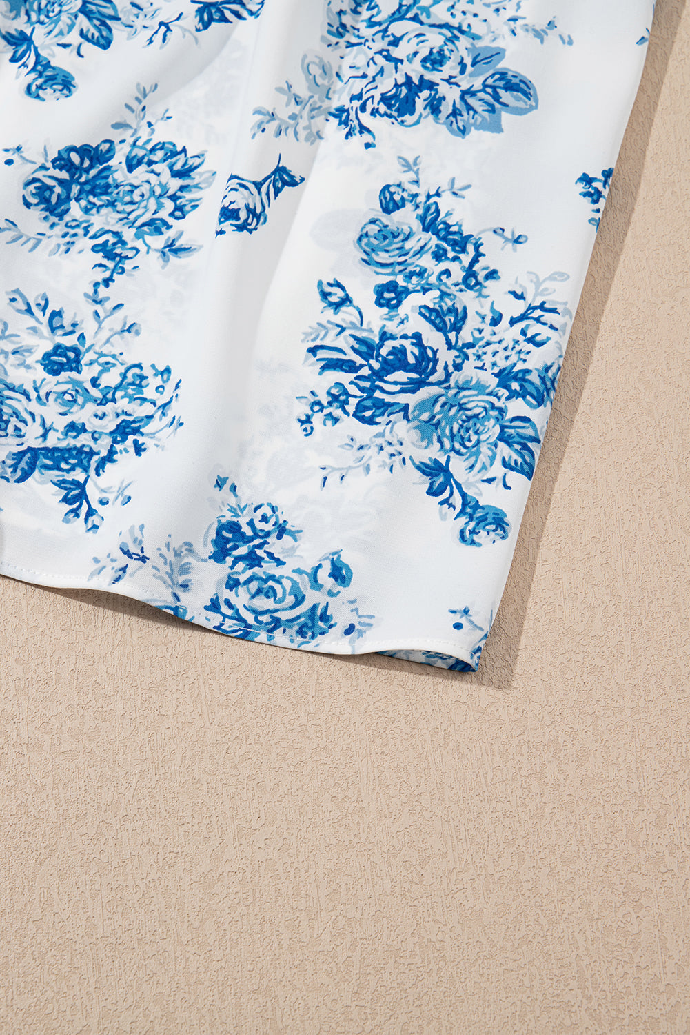 Sky Blue Floral Print Shirred Knot Shoulder Sleeveless Long Dress eAura