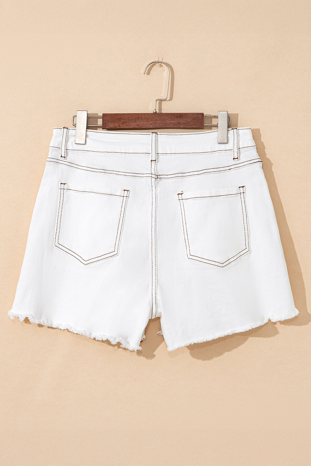 White Raw Hem High Waist Denim Shorts eAura