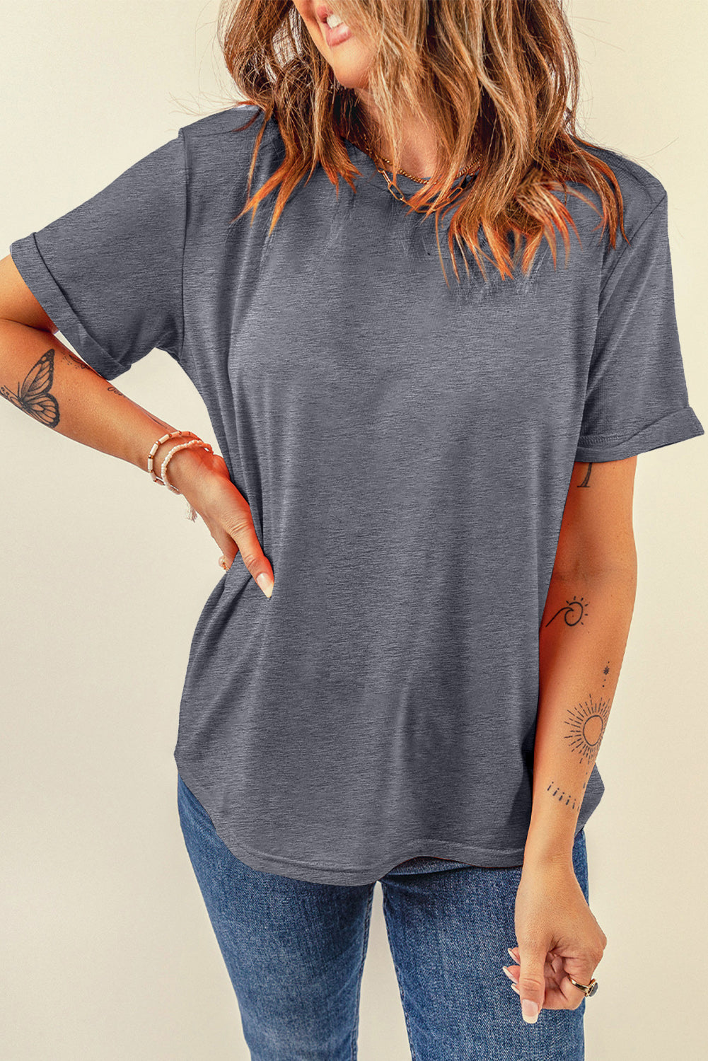 Casual Plain Crew Neck Tee T-Shirt