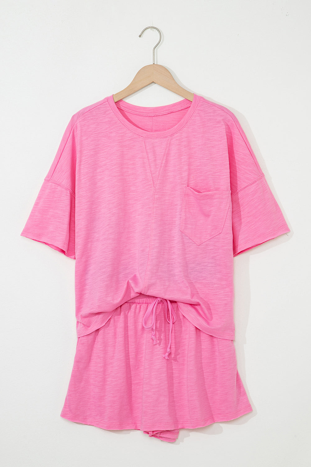 Pink Loose Fit Half Sleeve T Shirt and Skirt Set eAura