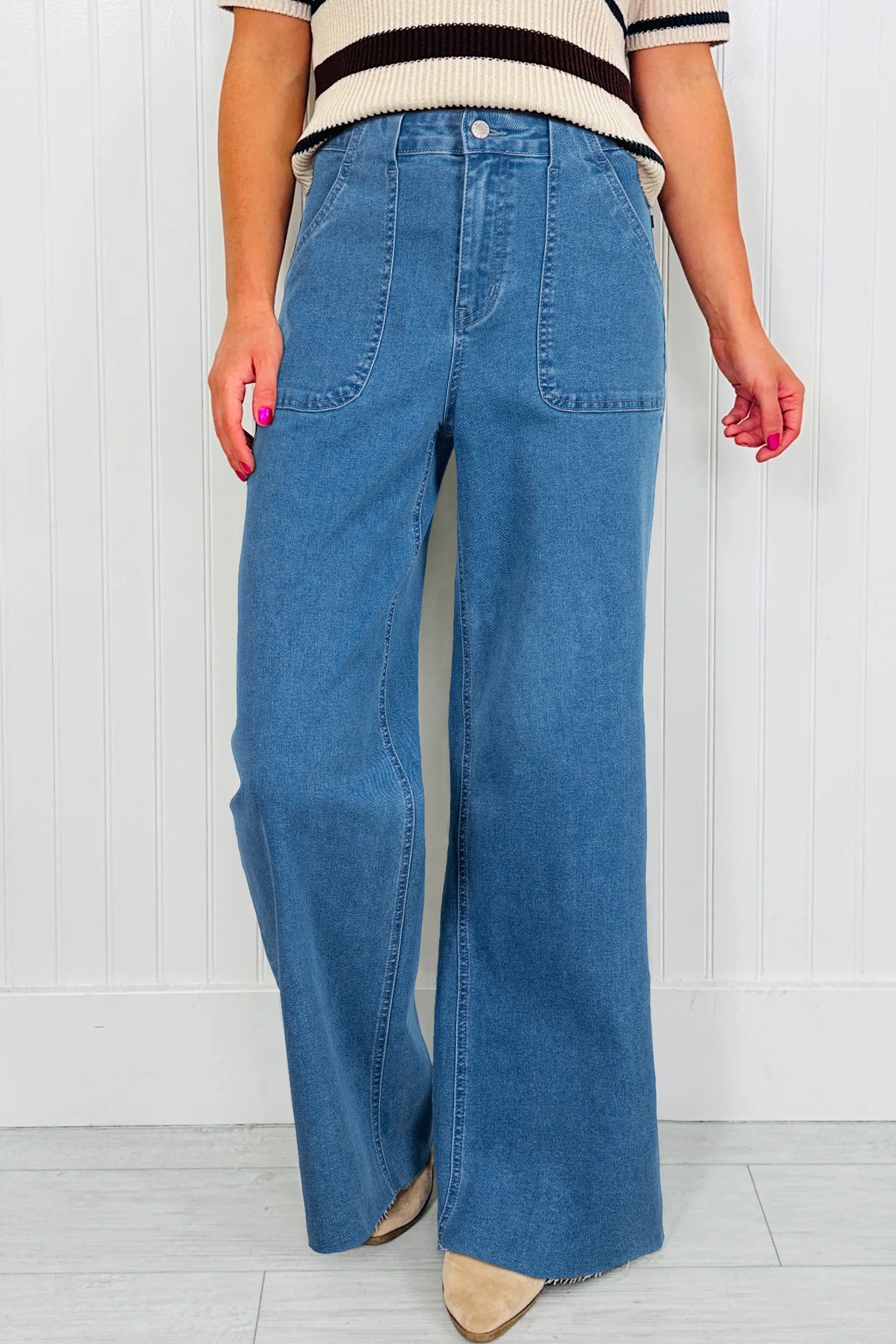 Retro Washed Patch Pocket Loose Jeans - Blue / 4 USA - Bottoms/Jeans/WideLeg