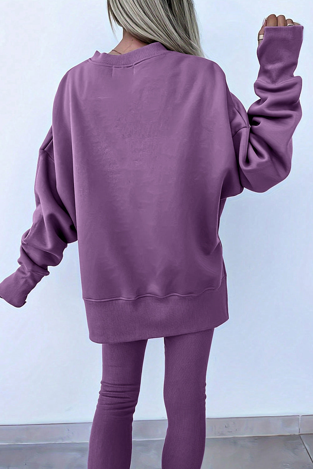 Oversize Slit Sweatshirt and Ribbed Leggings Co-ord Set - eAura