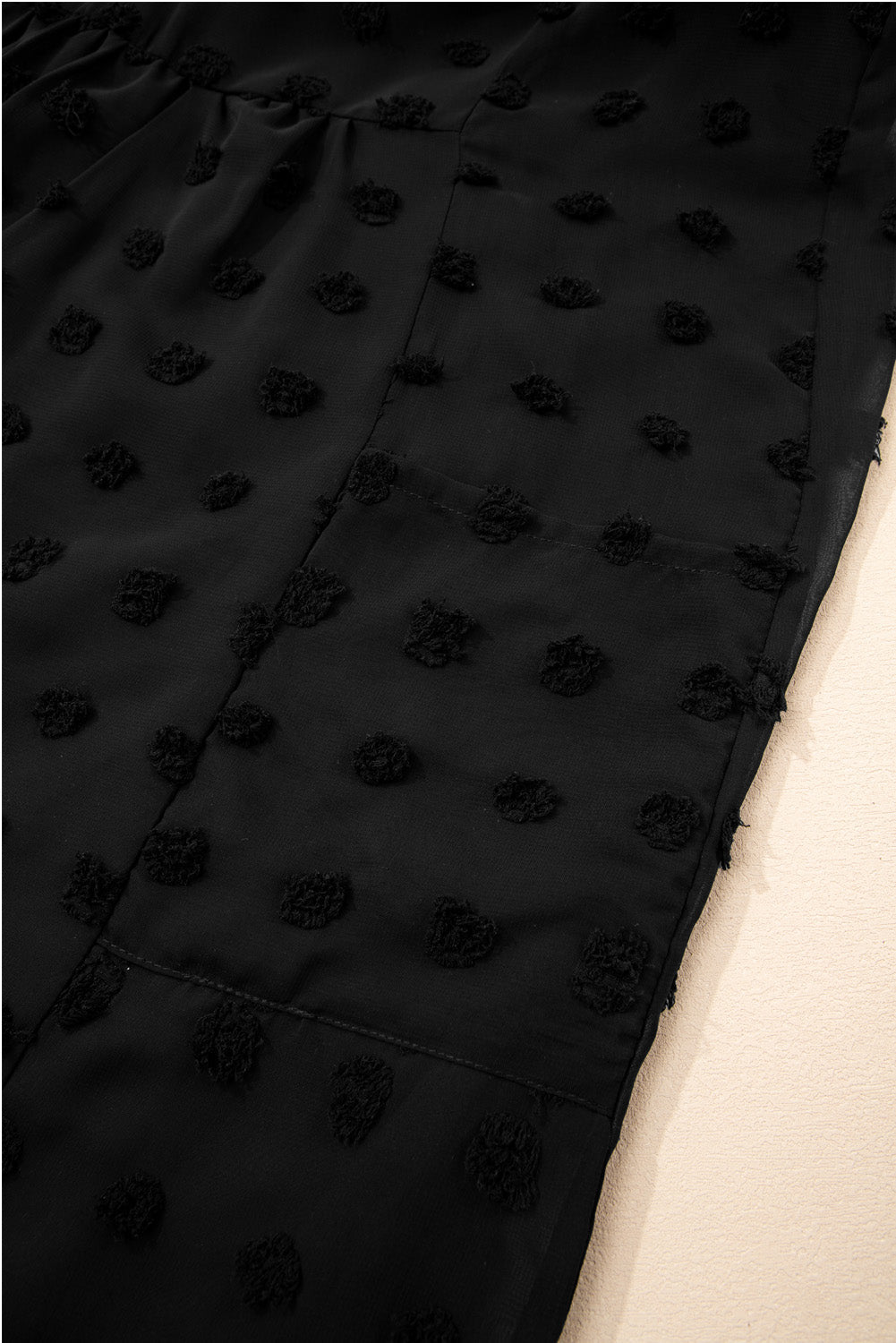 Black Dotty Textured Notched Neck Plus Ruffled Dress BB Fashion Outlet
