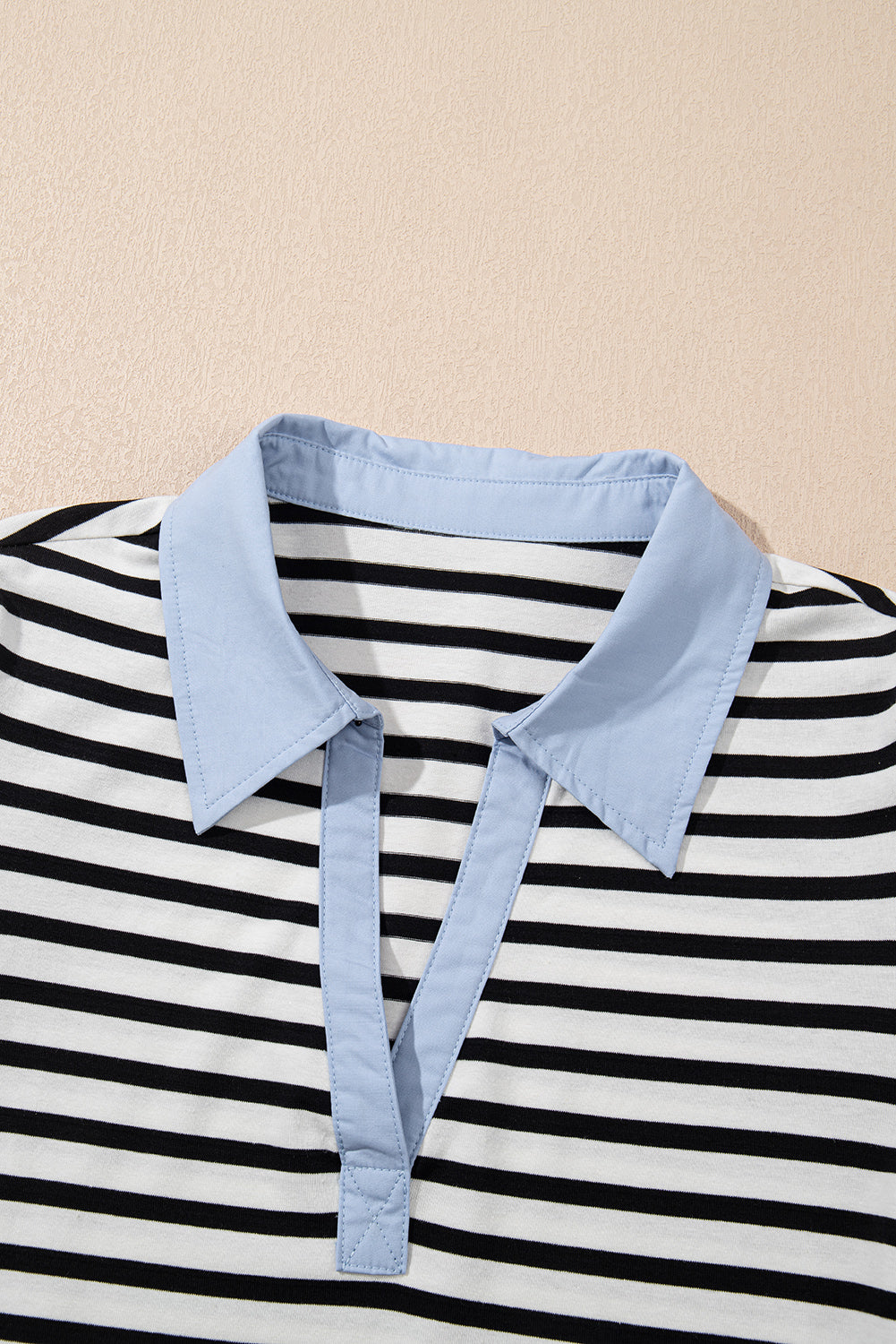 Black Stripe Contrast V Neck Collared T-Shirt Mini Dress with Pockets eAura