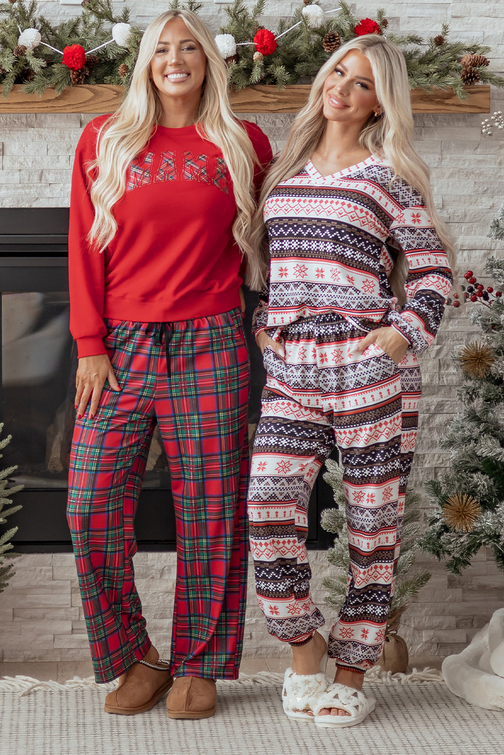 Plaid Mama Graphic Christmas Holiday Crewneck PJs - eAura