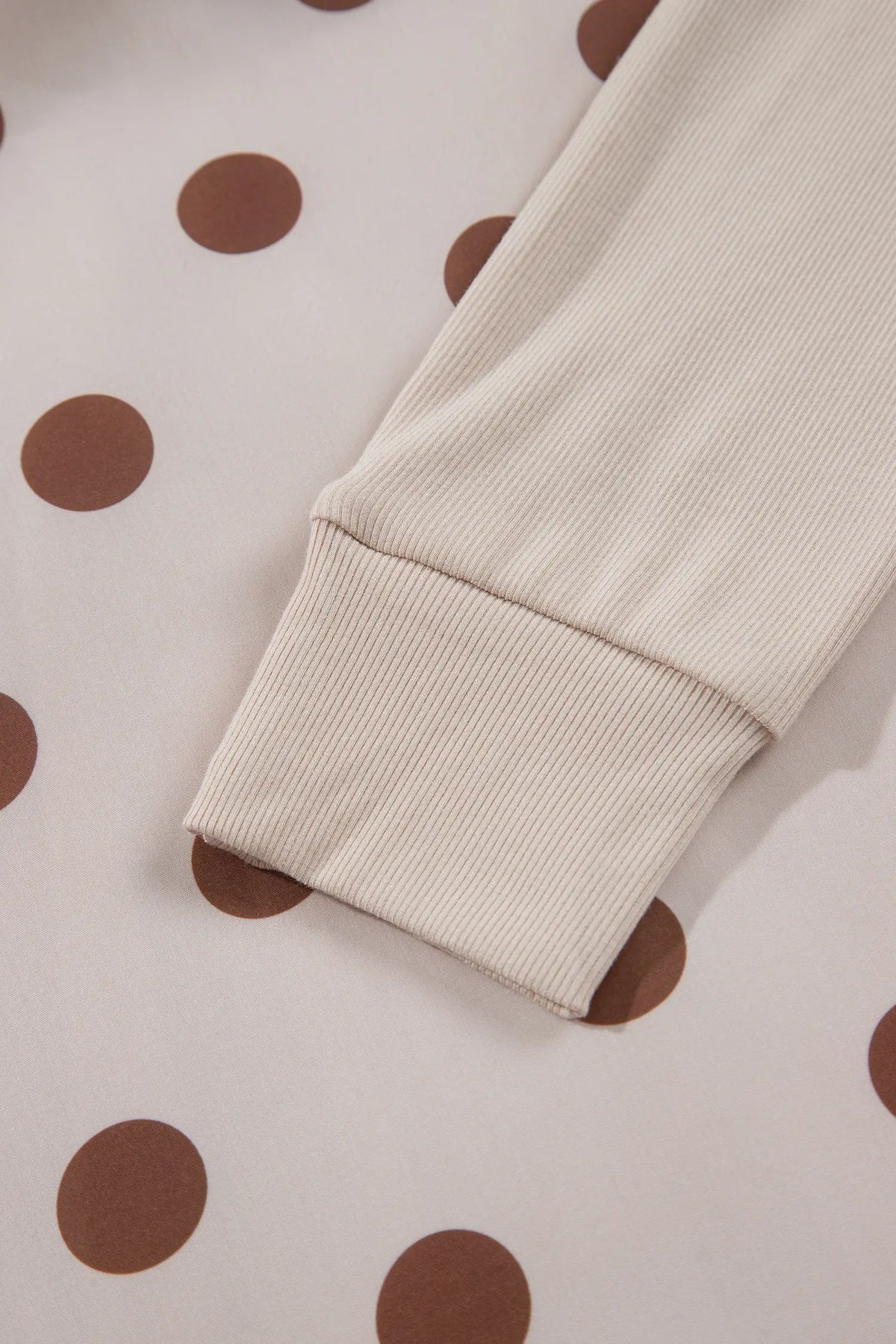 Polka Dot Midi Long Sleeve Dress – Beige