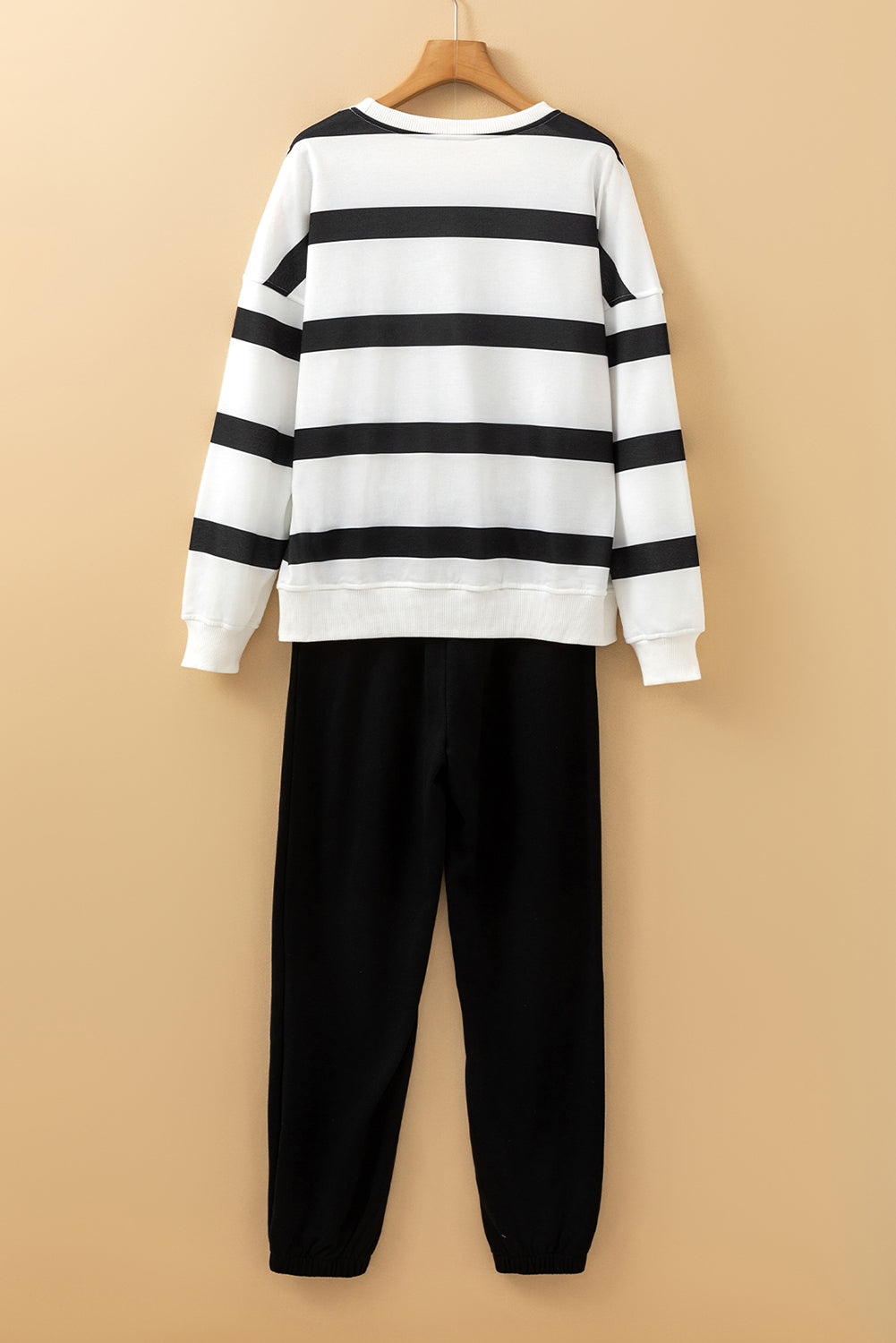 Black Stripe Drop Shoulder Pullover and Jogger Trousers Set eAura
